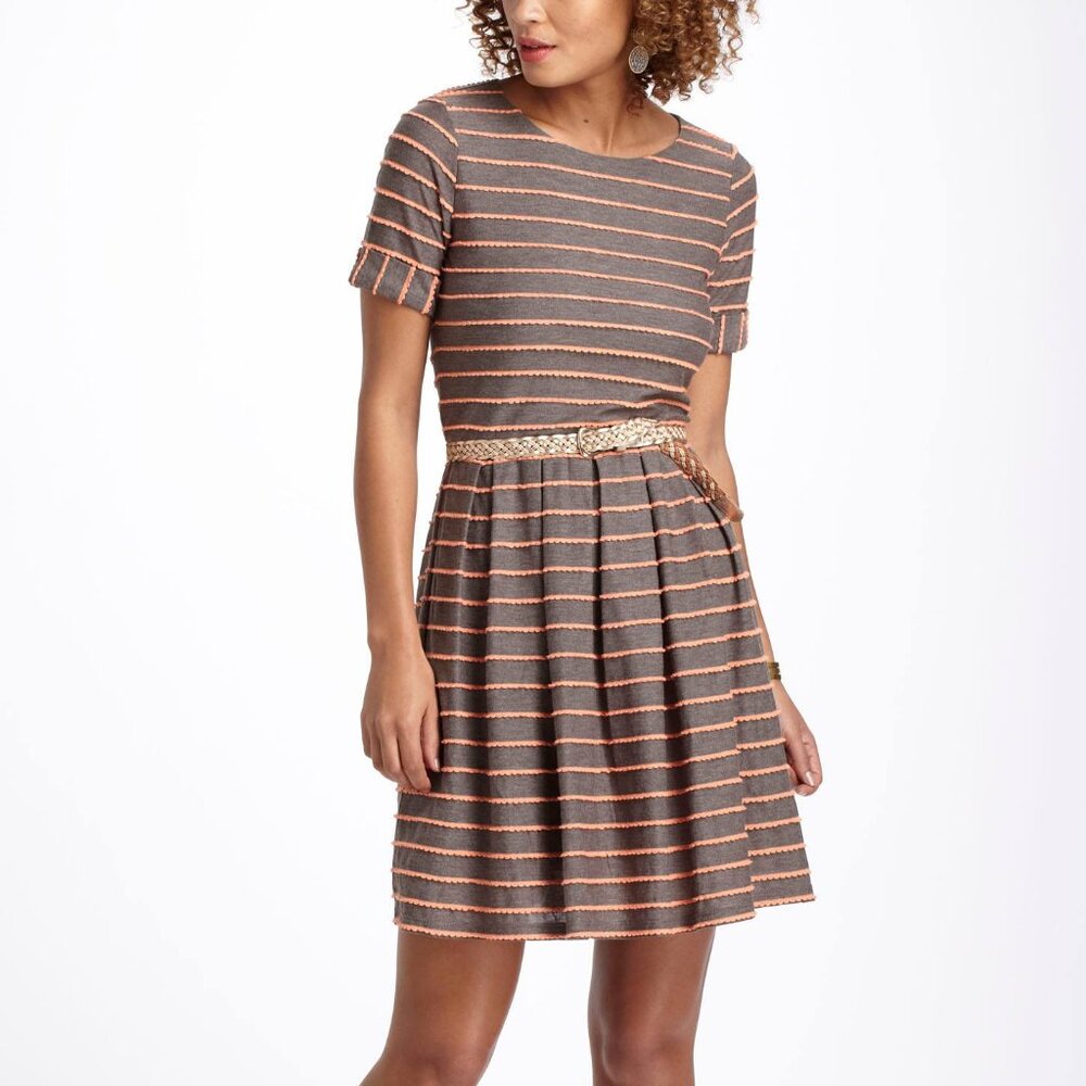 Anthropologie Bordeaux Scalloped Striped Mini Dress